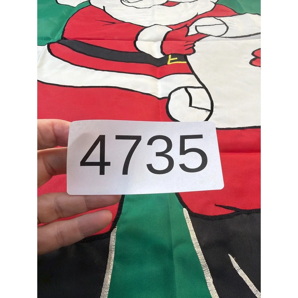Vintage Santa Claus Christmas Garden Flag Green Applique Double Sided 28x40